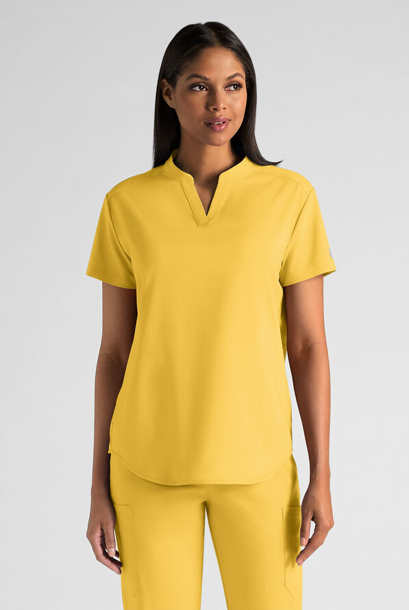 Butter-Soft STRETCH FLXTEK+ Women's 2-Pocket Oversized Henley Scrub Top - Warm Sun - 1