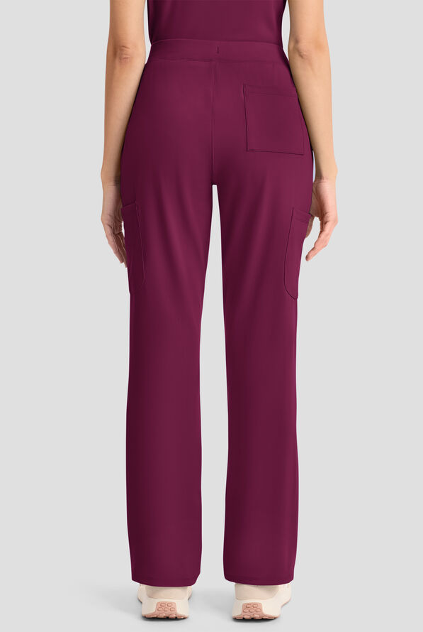 Cherokee Achieve Women's 5-Pocket STRETCH Elastic Waist Drawstring Cargo Scrub Pants - Wine - 4