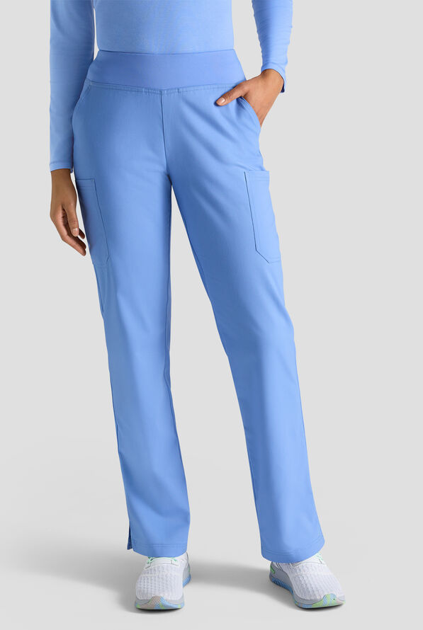 Butter-Soft STRETCH FLXTEK+ Women's 4-Pocket Knit Waistband Yoga Scrub Pants - Ceil Blue - 1