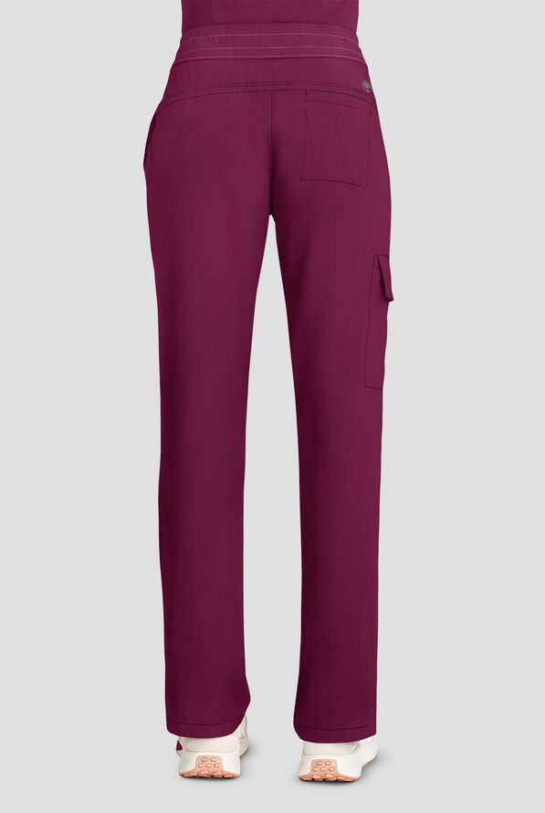 Healing Hands Quest Women's 4-Pocket STRETCH Straight Leg Drawstring Cargo Scrub Pant - Petite - Wine - 3