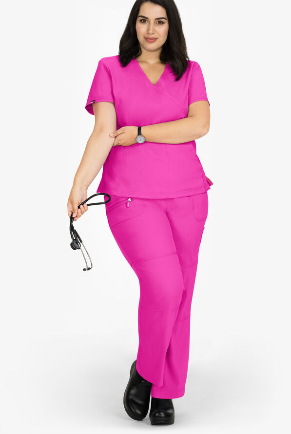 koi Lite™ Peace Women's 6-Pocket Drawstring Scrub Pants - Petite - Hibiscus Pink - 3