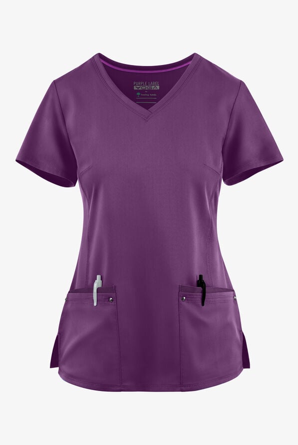 Blusa médica Healing Hands Purple Label STRETCH Juliet con 2 bolsillos y costuras estilo princesa para mujer - Eggplant - 1