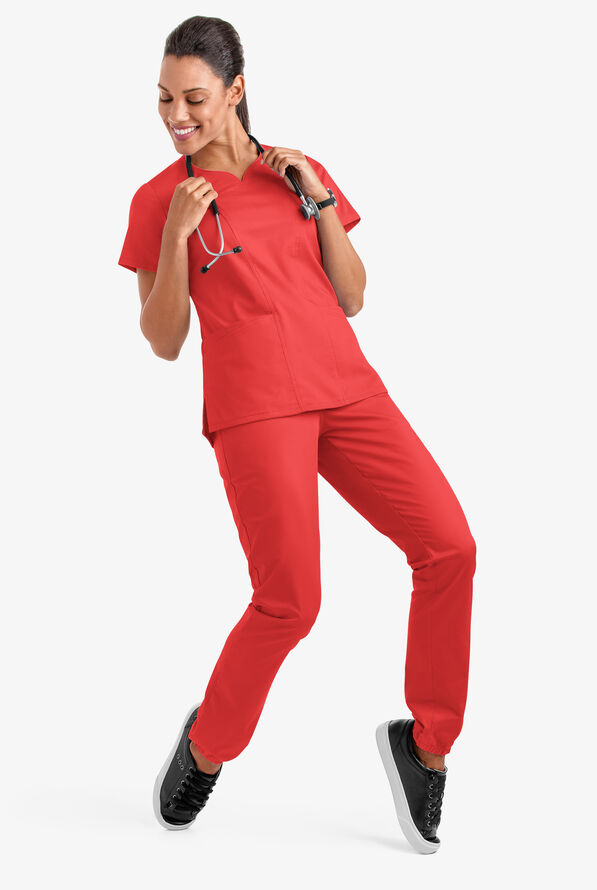 Butter-Soft STRETCH Women's 4-Pocket Sweetheart Neck Scrub Top - Radiant Red - 3