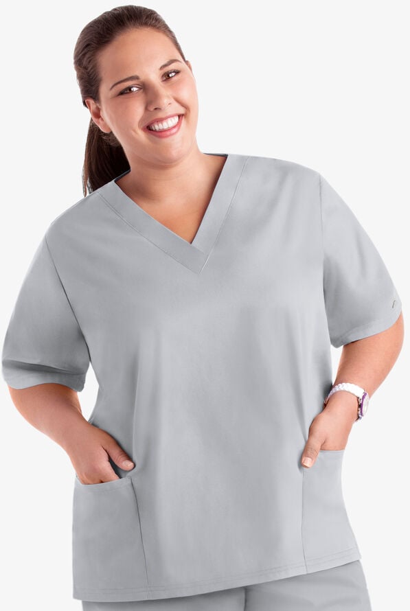 Butter-Soft Core Women's 2-Pocket V-Neck Scrub Top - Silver - 3