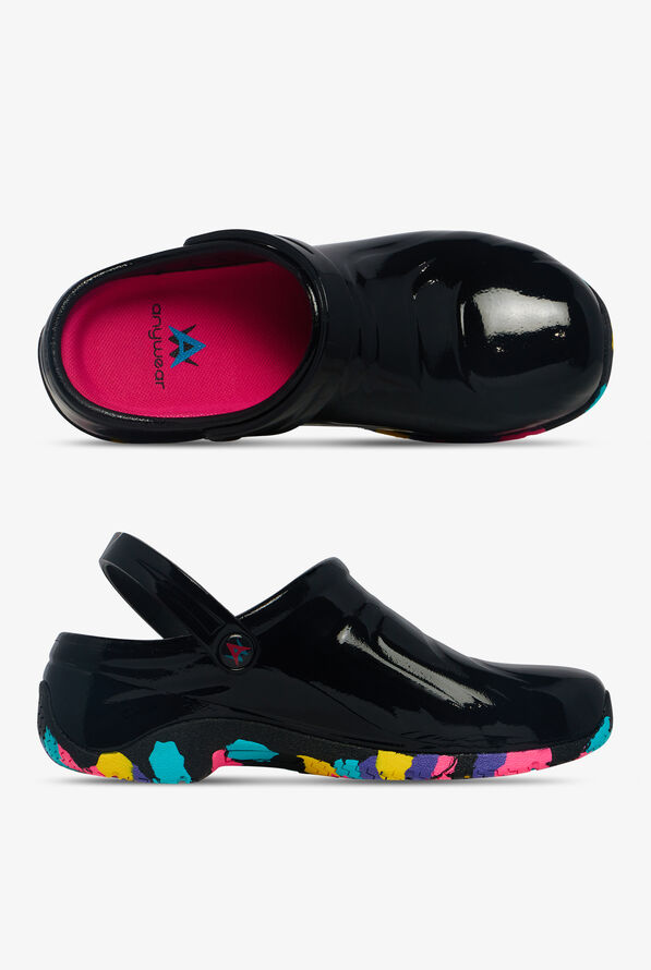 anywear zone sole focus black patent women's nursing shoes