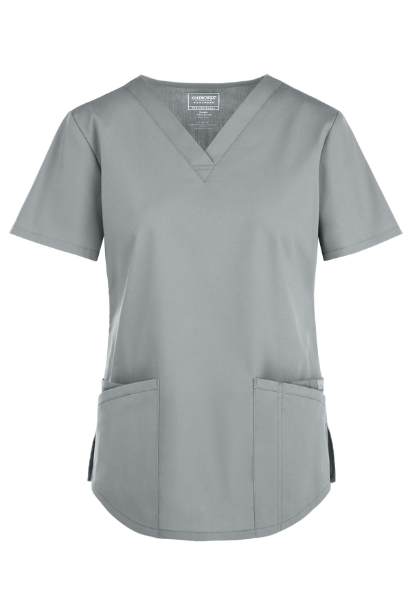 Cherokee Workwear Professionals Women's 3-Pocket STRETCH V-Neck Scrub Top - Grey - 1