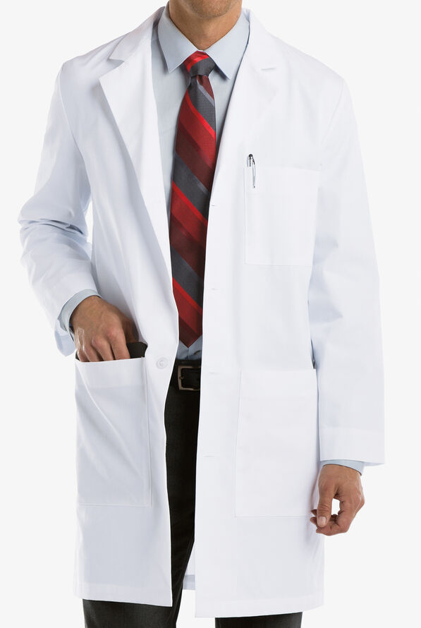Barco Scrubs Mr. Barco Men's 3-Pocket Sewn Down Back Belt Lab Coat - White - 1