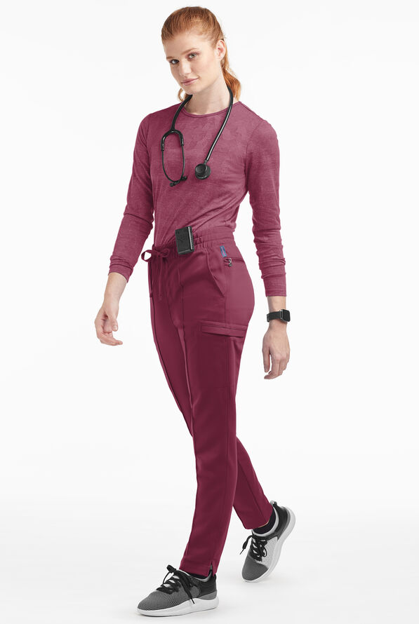 Movement by Butter-Soft Capricorn Women’s 7-Pocket Skinny Pintuck Scrub Pants - Wine - 4