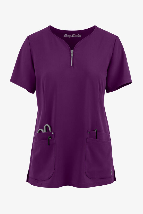 Blusa médica Easy STRETCH Arianna con cuello curvo y 4 bolsillos para mujer - Eggplant - 1