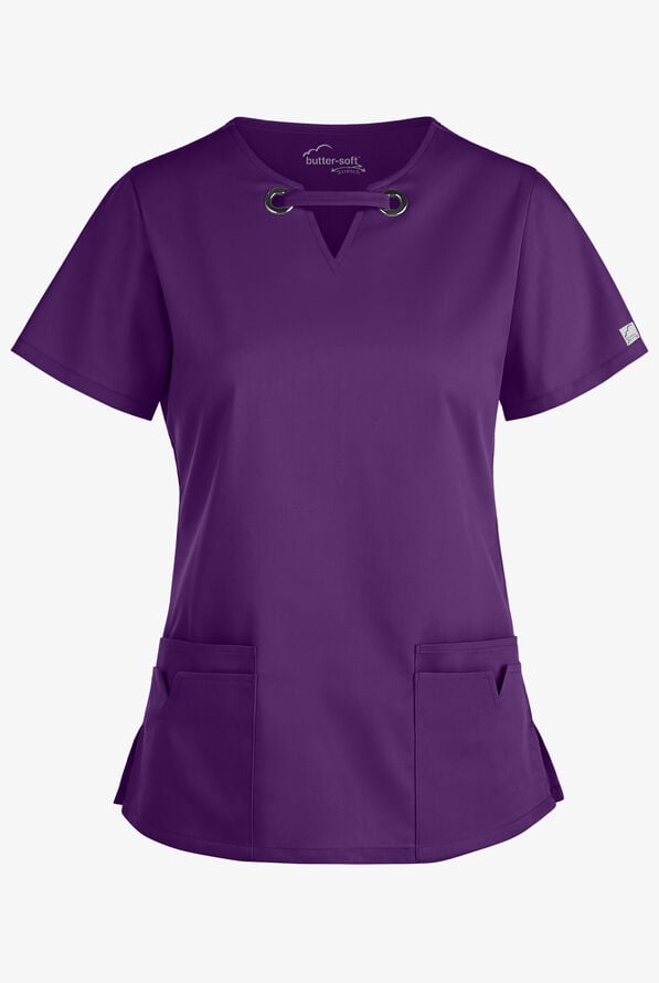 Blusa m&eacute;dica UA Butter-Soft STRETCH con ojales y 4 bolsillos para mujer - Eggplant - 1