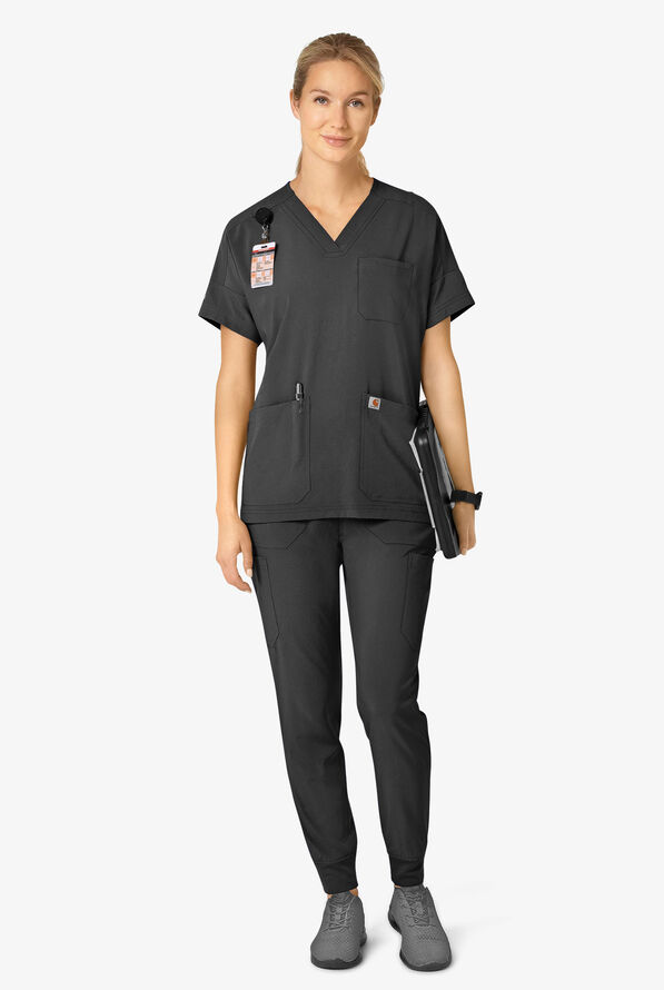 Carhartt Cross-Flex Force Women's 8-Pocket STRETCH Knit Cuff Cargo Jogger Scrub Pants - Petite - Black - 4