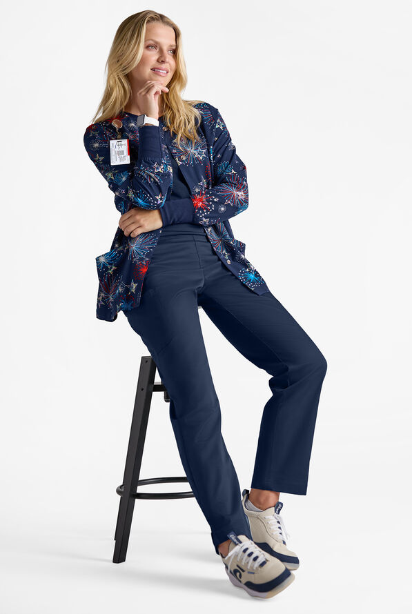 Butter-Soft STRETCH Shining Fourth Navy Women's Printed Long Sleeve Snap Front Jacket - null - 6