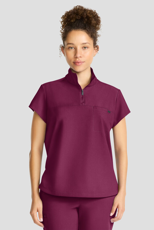 Blusa m&eacute;dica Healing Hands Quest STRETCH con cuello con cremallera y 1 bolsillo para mujer - Wine - 2