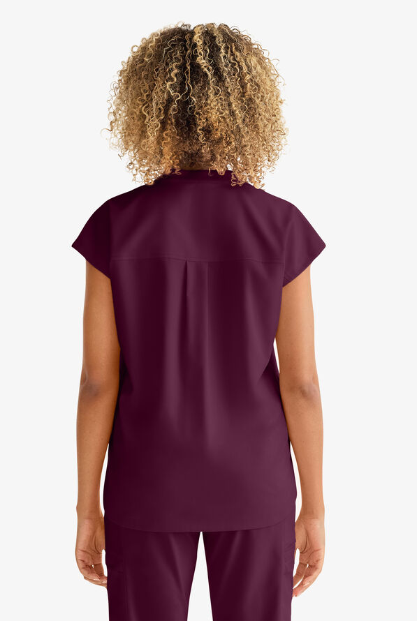 Healing Hands Purple Label Journey Women's 2-Pocket STRETCH Dolman Sleeve Mandarin Collar Scrub Top - Wine - 5