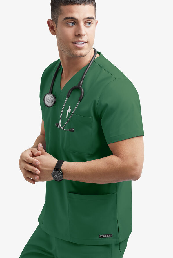 Advantage STRETCH Men's 6-Pocket V-Neck Scrub Top - Hunter - 2