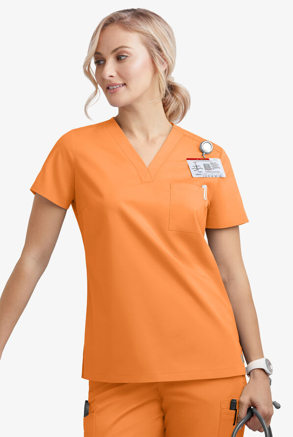 Blusa m&eacute;dica Butter-Soft STRETCH con cuello en V y 2 bolsillos para mujer - Apricot Crush - 3