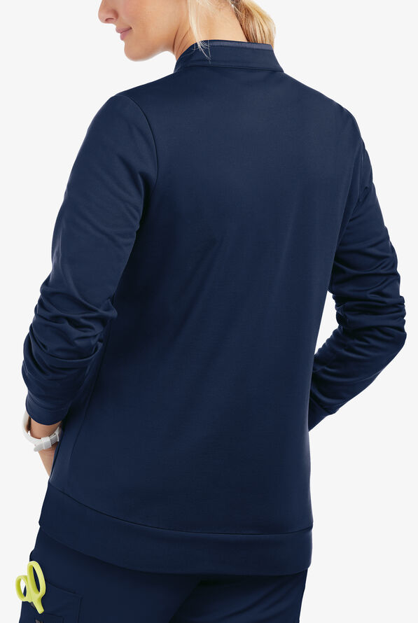 Butter-Soft STRETCH Women's 2-Pocket Technical Knit Zip Front Scrub Jacket - Navy - 3