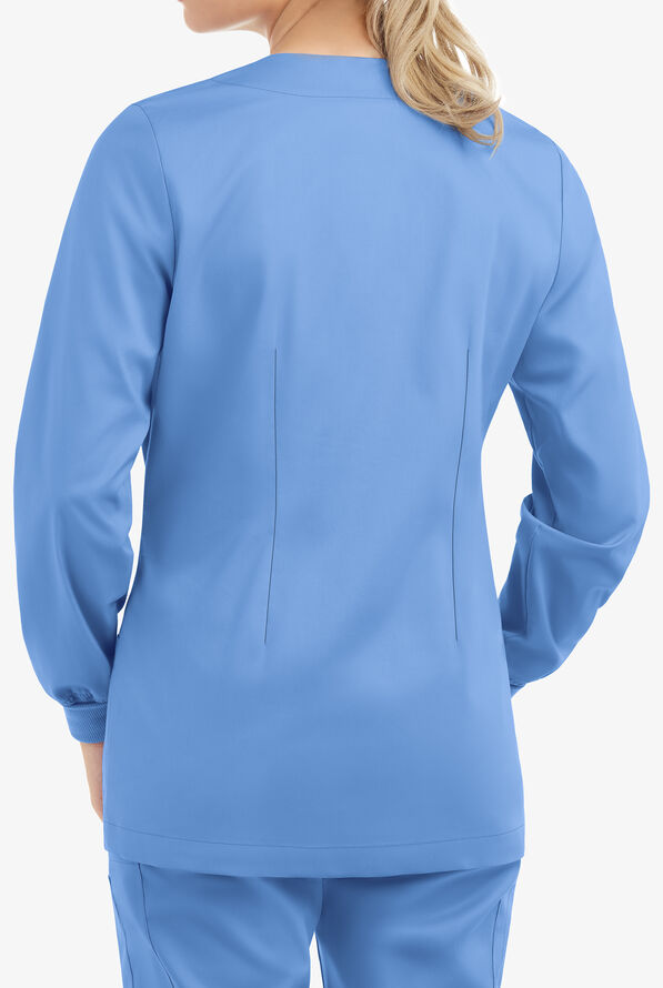 Butter-Soft STRETCH Women's 2-Pocket Long Sleeve Snap Front Scrub Jacket - Ceil Blue - 4