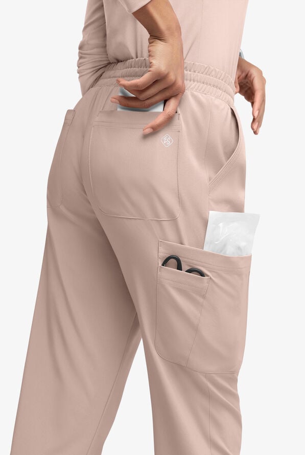 Easy STRETCH Naya Women’s Natural Waist 6-Pocket Straight Leg Scrub Pants - Mocha Meringue/Autumn Coral - 4