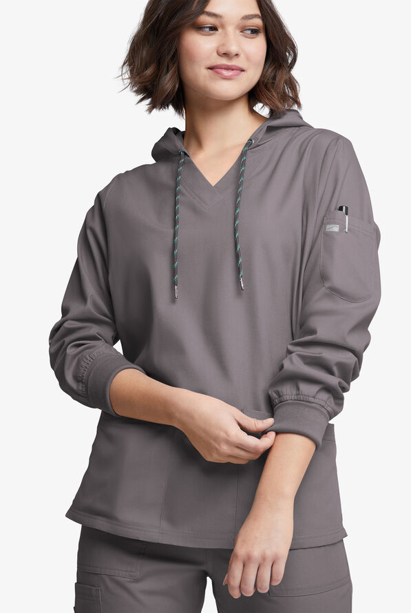 Sudadera médica manga larga Butter-Soft Originals con capucha y 5 bolsillos para mujer - Grey Stone - 2
