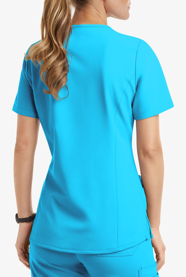 Blusa m&eacute;dica MOVEMENT by Butter-Soft Capella estilo cruzado con 5 bolsillos para mujer - Turquoise - 3