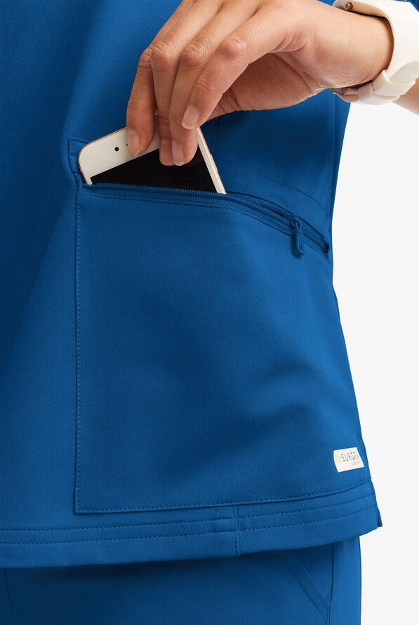 Butter-Soft Women's 5-Pocket Zipper Neck Short Sleeve Scrub Top **Slightly IRREGULAR** - Royal - 6