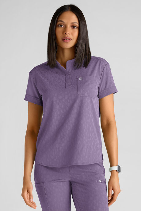 Easy STRETCH Bella Women's Jacquard 1-Pocket Henley Scrub Top