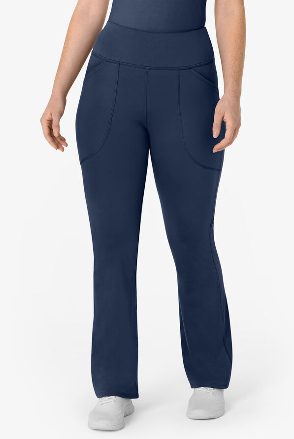 Wink Renew Knit Women's 5-Pocket STRETCH Yoga Waist Flare Leg Scrub Pants - Navy - 1
