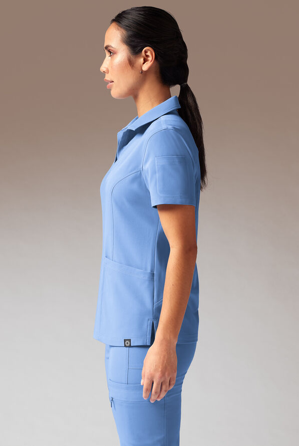 Hypothesis A-S All Situation Women’s 3-Pocket Polo Neck Scrub Top - Ceil Blue - 3