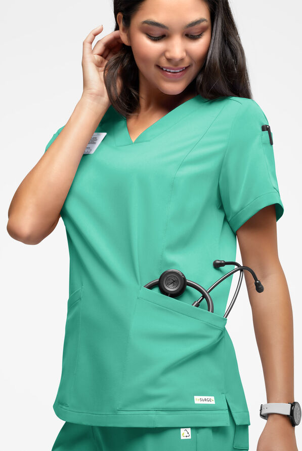 Blusa médica ReSurge Ruby con cuello en V y 5 bolsillos para mujer - Bright Jade - 3