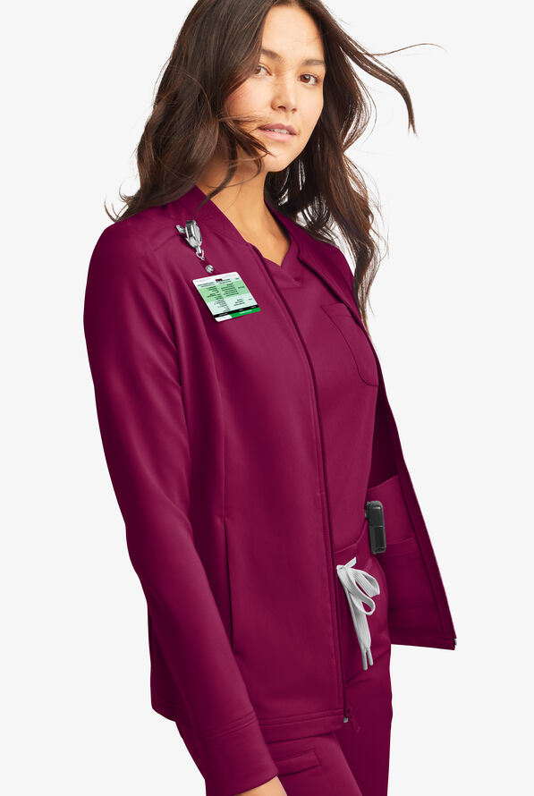 Chaqueta médica manga larga ReSurge Quartz con 6 bolsillos y cremallera para mujer - Wine - 6