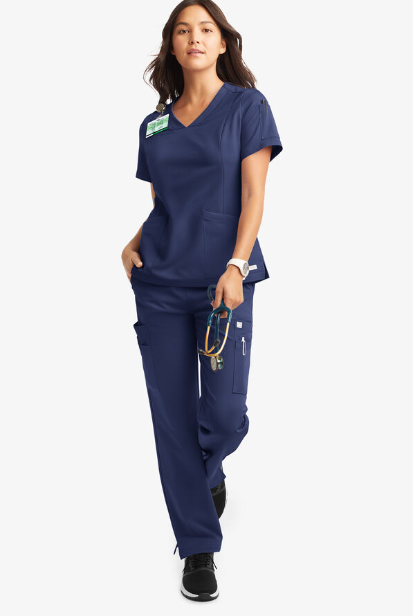 Butter-Soft Women's 6-Pocket V-Neck Scrub Top **Slightly IRREGULAR** - Navy - 1