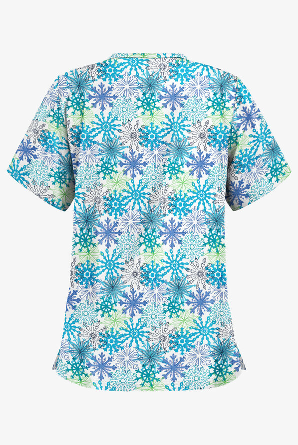 Butter-Soft Frozen Night Women's 2-Pocket Relaxed Fit V-Neck Print Scrub Top - null - 2