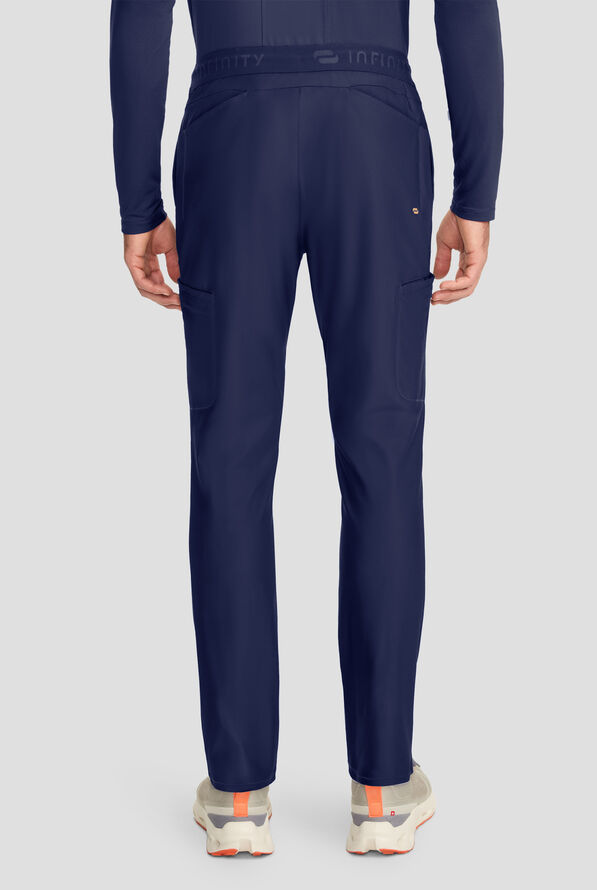 Infinity GNR8 Kinetic Knit Men's 6-Pocket STRETCH Logo Waistband Tapered Leg Cargo Scrub Pant - Navy - 4