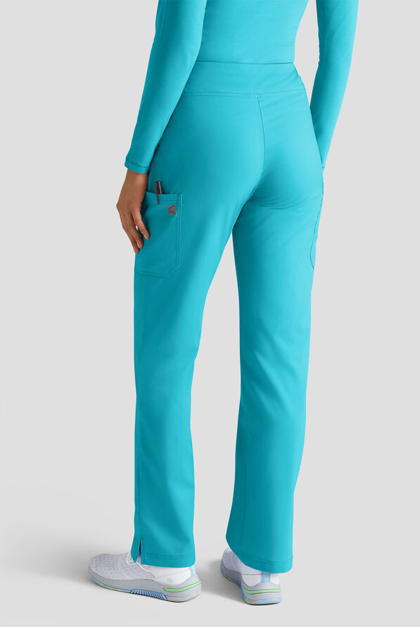 Butter-Soft STRETCH Women's 4-Pocket Knit Waistband Yoga Scrub Pants - Tall - Teal - 2