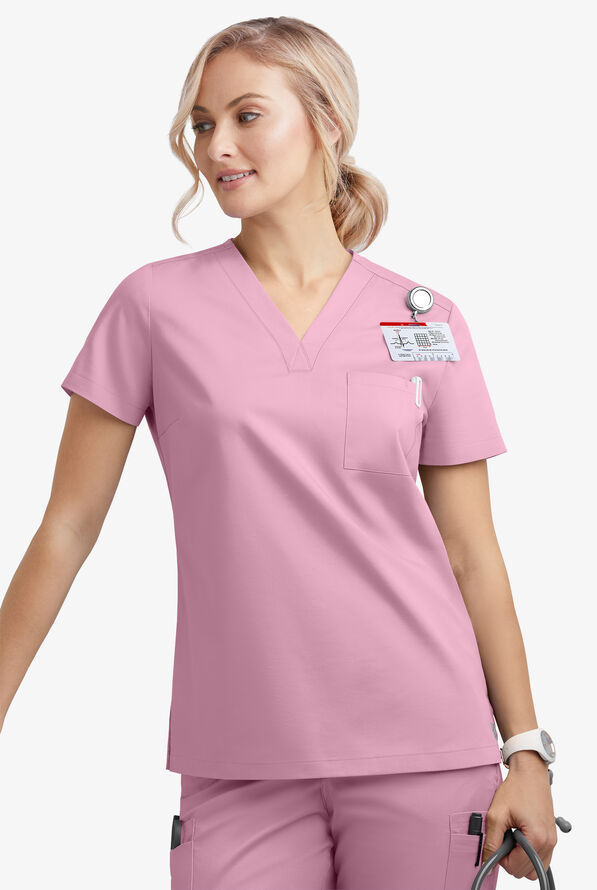 Blusa m&eacute;dica Butter-Soft STRETCH con cuello en V y 2 bolsillos para mujer - Cherry Blossom - 3