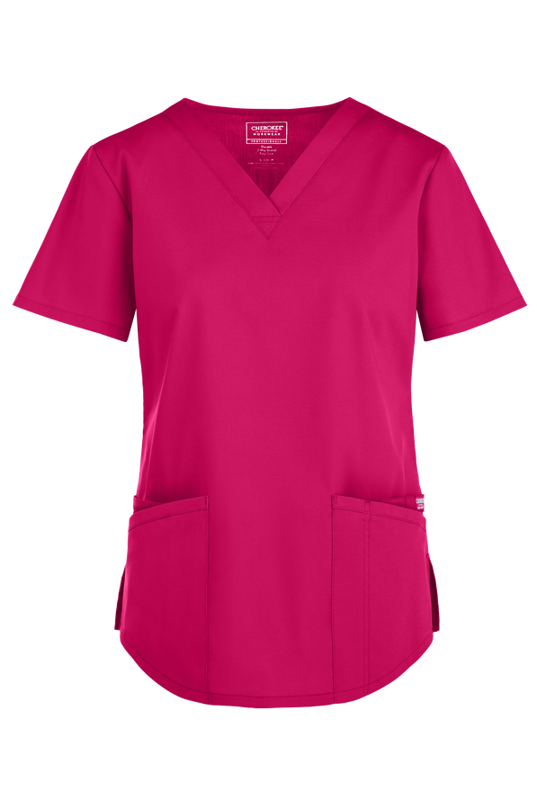 Cherokee Workwear Professionals Women's 3-Pocket STRETCH V-Neck Scrub Top - Electric Pink - 1