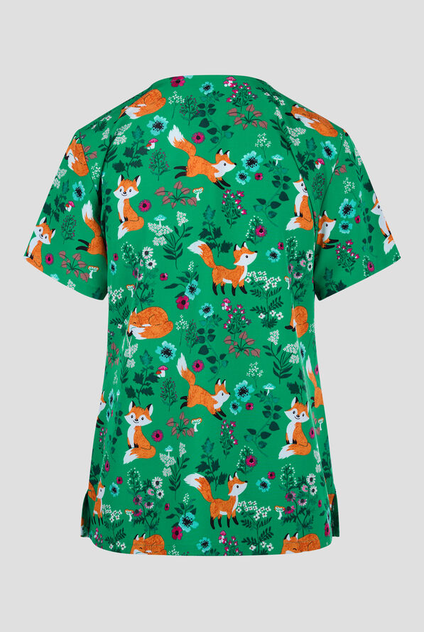 Blusa médica estampada Cherokee Wild Foxx STRETCH con cuello en V y 2 bolsillos para mujer - null - 2