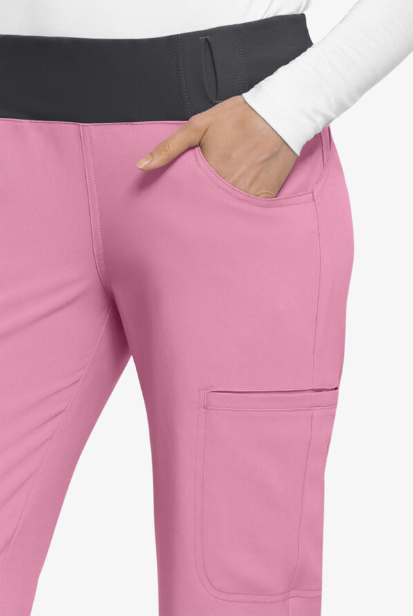 Cherokee iflex Women's 6-Pocket STRETCH Knit Waistband Cargo Scrub Pants - Petite - Spring Iris/Pewter - 2