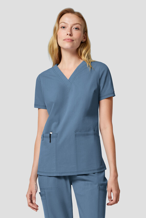 Dickies Forge Women's 2-Pocket V-Neck Scrub Top - Vintage Blue - 3