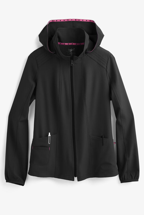 heartsoul Break On Through Women's 3-Pocket STRETCH Zip Front Warm-Up Scrub Jacket - Black - 1