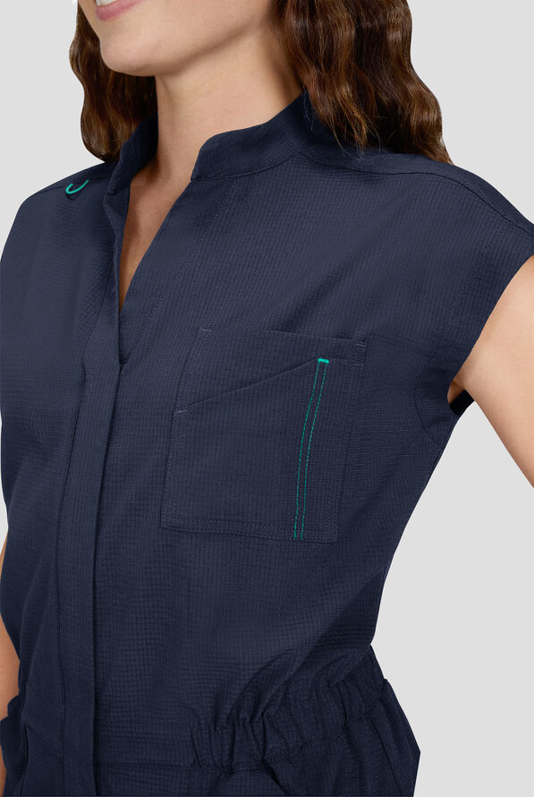 koi Solis Anja Women's 9-Pocket STRETCH Zip Front Dolman Sleeve Scrub Jumpsuit - Navy - 2
