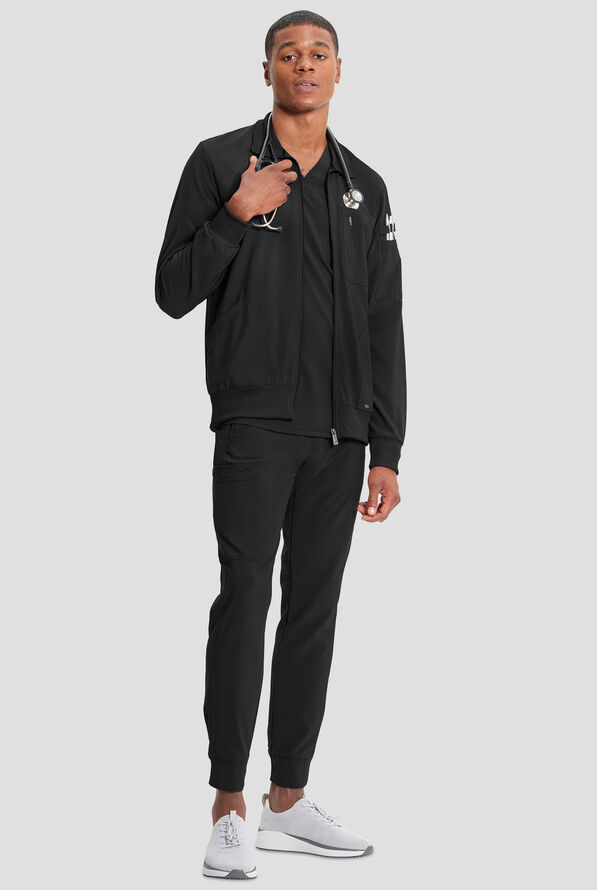 Infinity Men's 5-Pocket STRETCH Zip Front Scrub Jacket - Black - 6