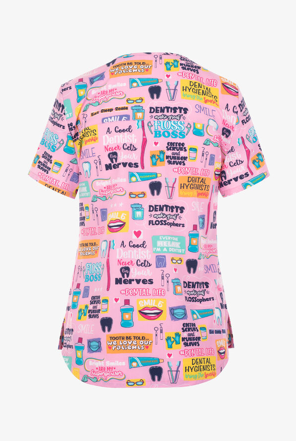 Blusa médica estampada Cherokee Dental Life STRETCH con cuello en V y 2 bolsillos para mujer - null - 2