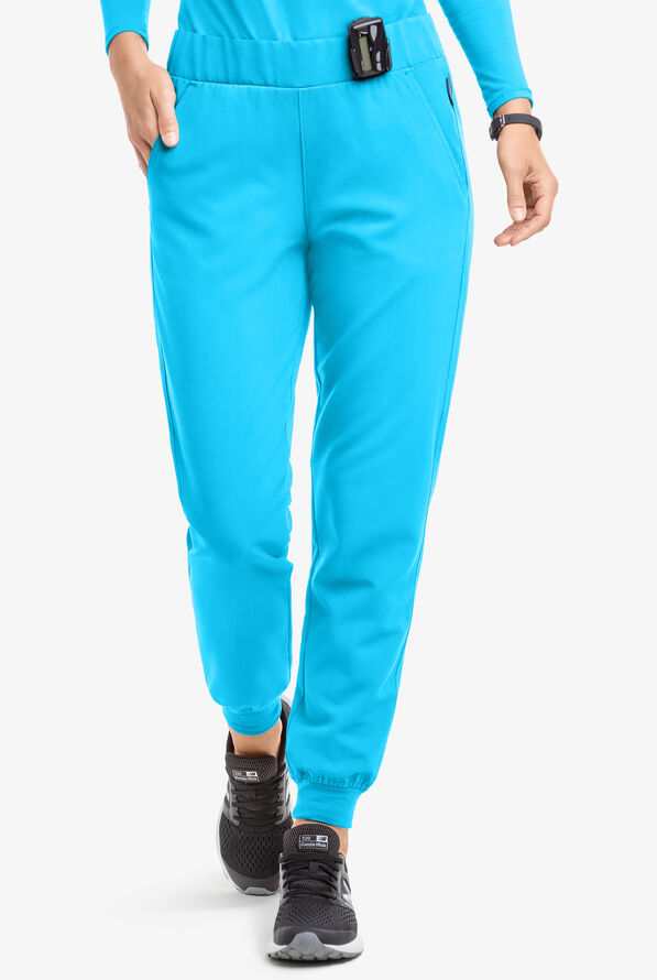 MOVEMENT by Butter-Soft Vega Women's 5-Pocket Flat Front Jogger STRETCH Scrub Pants - Tall - Turquoise - 1