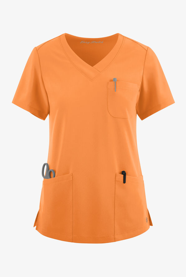 Easy STRETCH Tessa Women's 5-Pocket V-Neck Scrub Top - Apricot Crush - 1