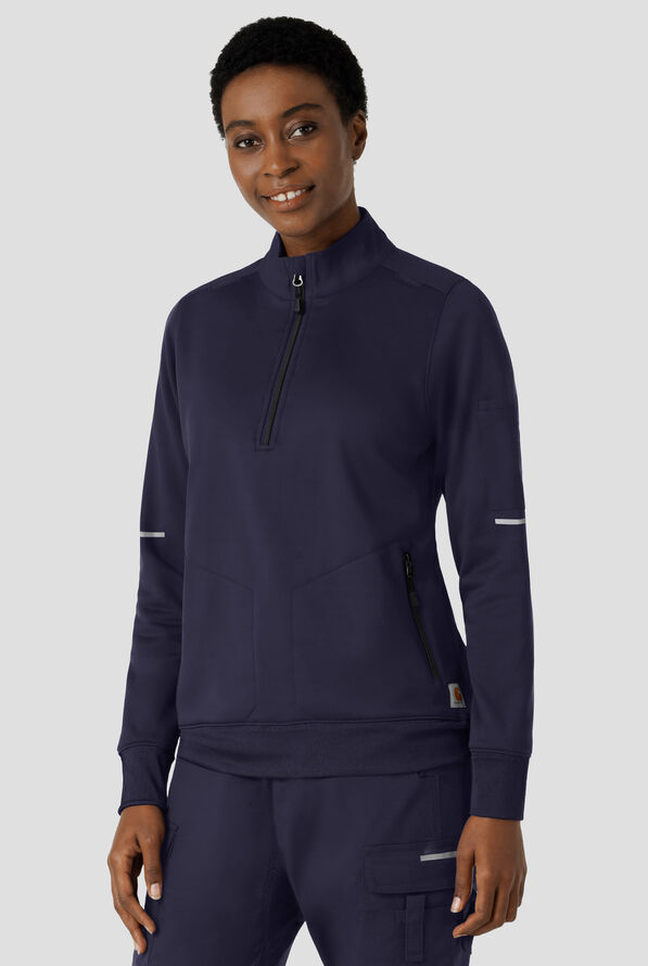 Carhartt FLD & RSCU Women's 4-Pocket STRETCH Half Zip Fleece Scrub Jacket - Dark Navy - 3