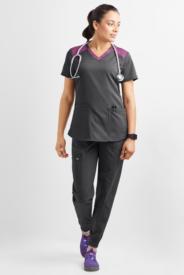 Dickies Balance Women's 5Pocket Knit Panel Scrub Top, Stretch Scrubs