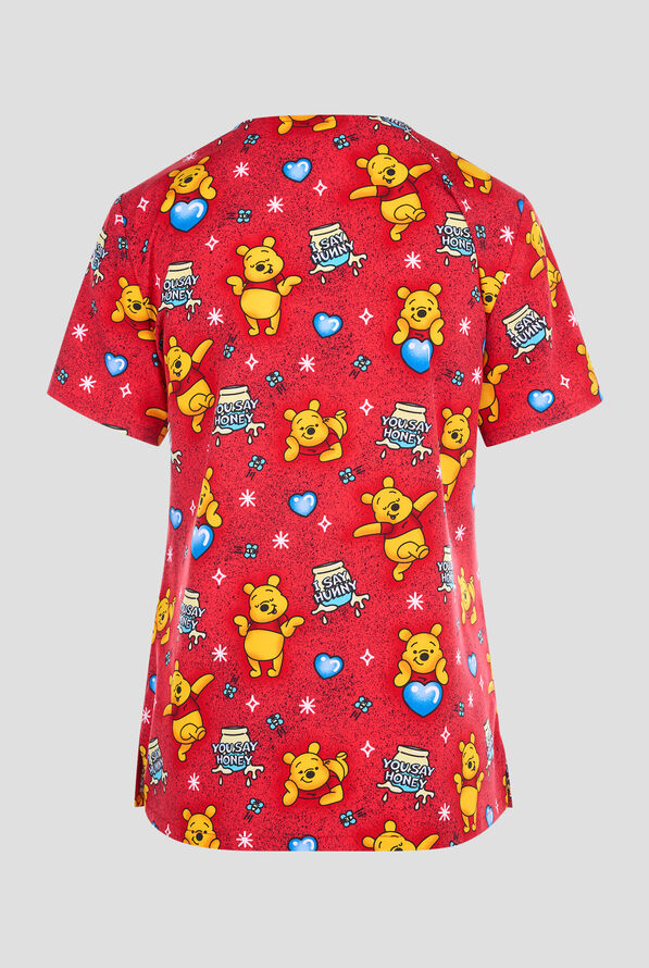 Tooniforms Disney's Winnie the Pooh You Say Honey Women's 2-Pocket STRETCH V-Neck Print Scrub Top - null - 2