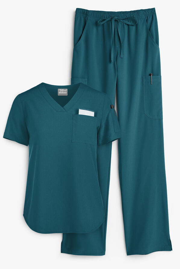 Conjunto de uniforme m&eacute;dico Tafford Active Stretch con 7 bolsillos para mujer - Caribbean Blue - 1